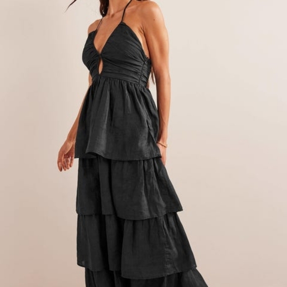 Boden Ruched Tiered Maxi Dress in Black size 6 NWT - Picture 4 of 11